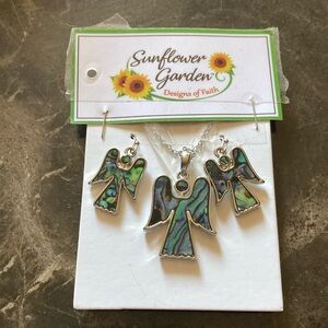 sunflower garden designs of faith angel necklace with matching pierced earrings